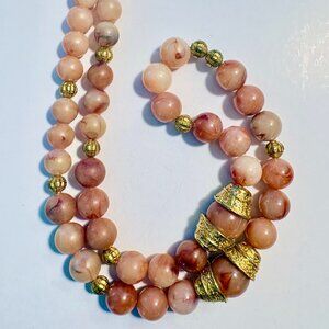 Vintage 1960s Marbled Lucite Statement Necklace | Faux Carnelian & Gold Tone